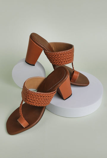 Tan Cruelty-Free Leather Heeled Sandals – Stylish & Sustainable